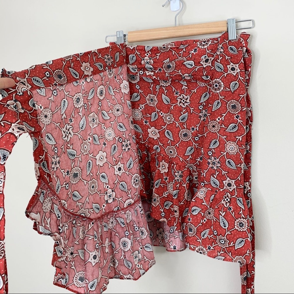 Isabel Marant Etoile Tempster Skirt (Sz FR 40) Linen Wrap Mini Floral Rust - Picture 9 of 16